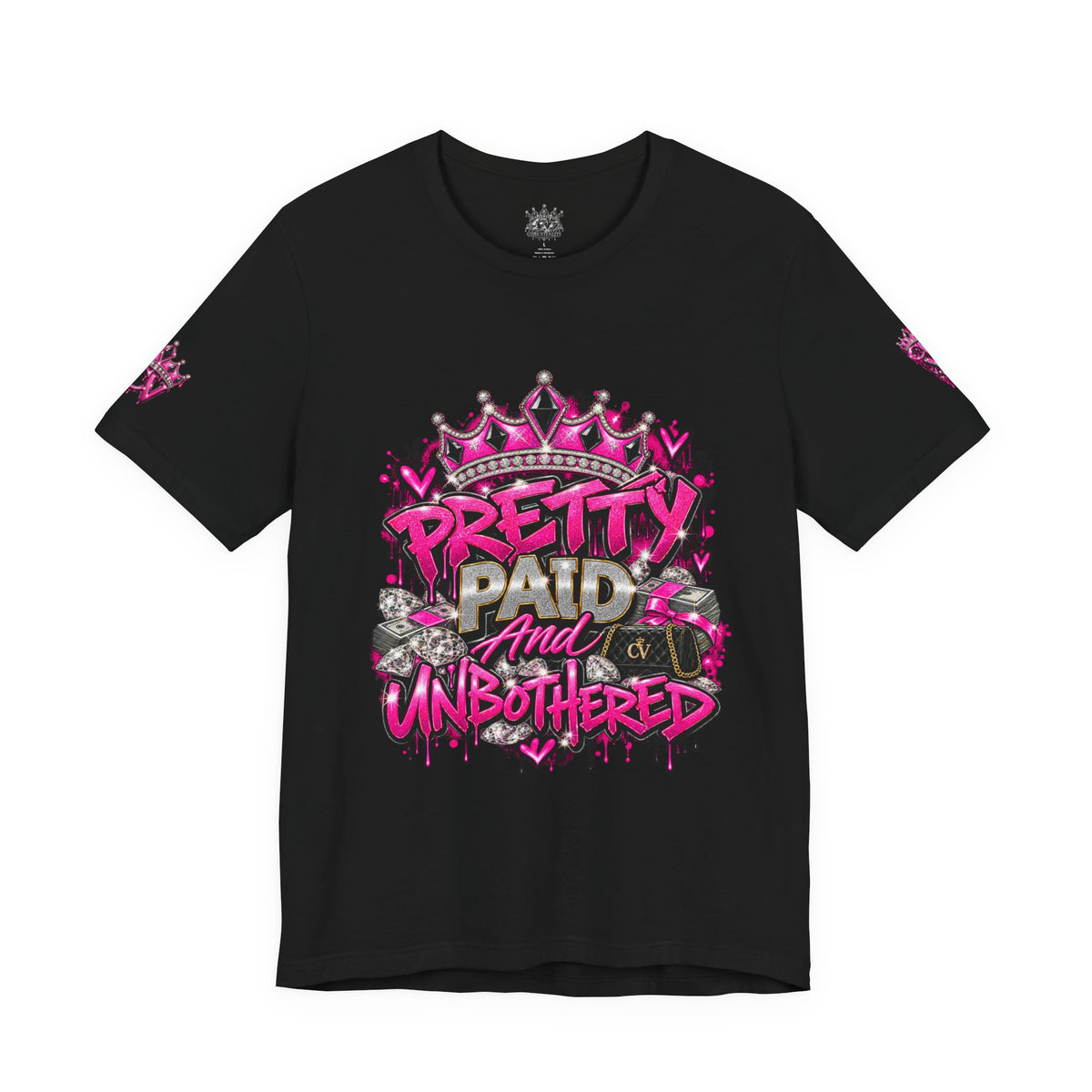 Pretty Paid & Unbothered Pink Crown Graphic Tee | Core Vitality Apparel