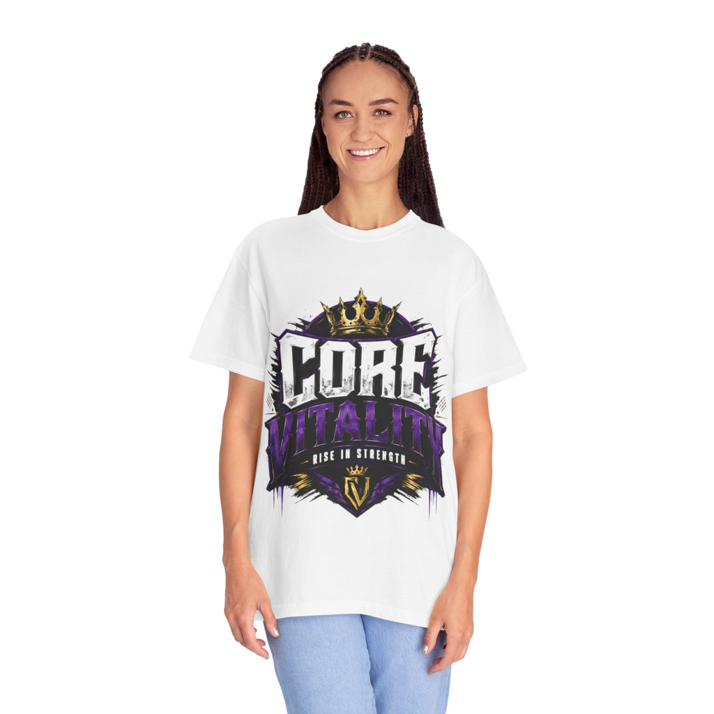 Core Vitality Rise In Strength Graphic T-Shirt Purple White Unisex Streetwear Tee