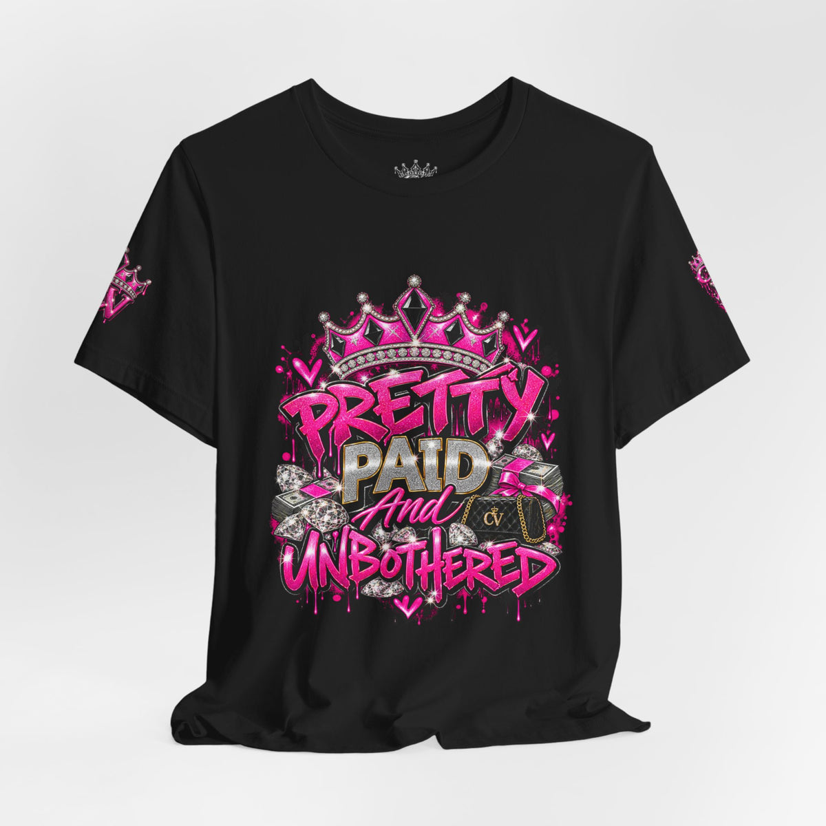 Pretty Paid & Unbothered Pink Crown Graphic Tee | Core Vitality Apparel