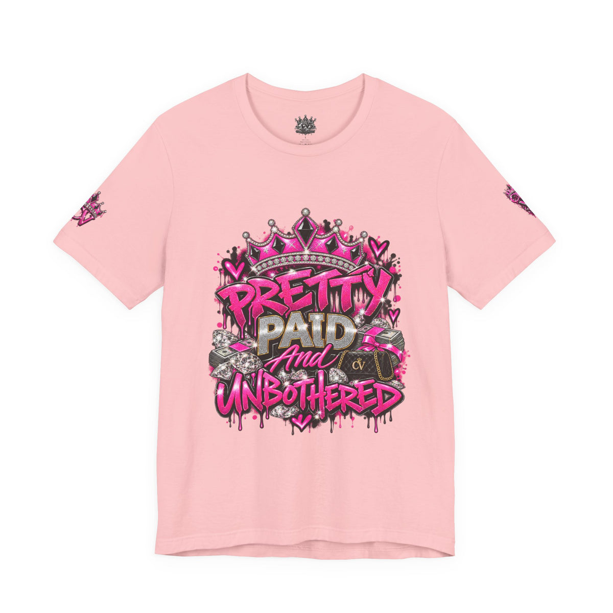 Pretty Paid & Unbothered Pink Crown Graphic Tee | Core Vitality Apparel