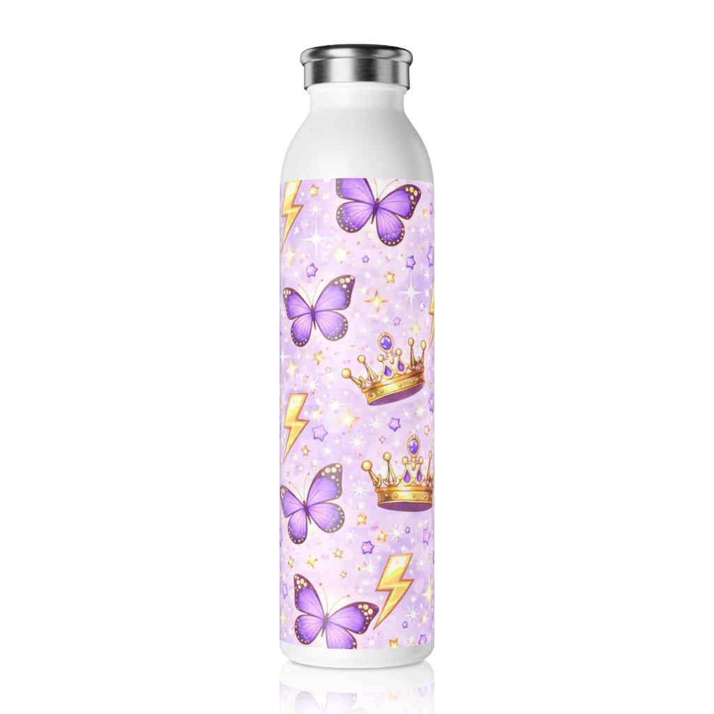 Purple Butterfly & Crown Patterned Stainless Bottle