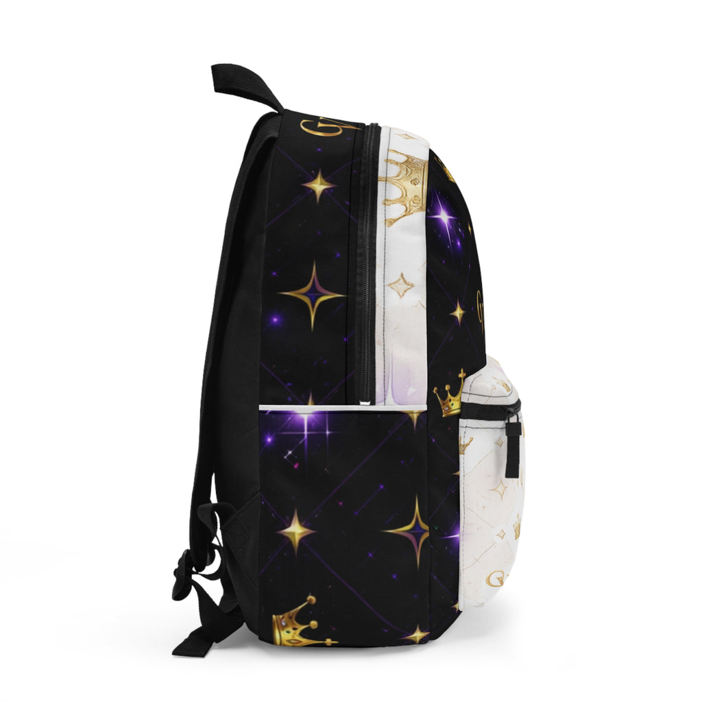 Crown Monogram Backpack — Black & White Sparkle Royal Pattern