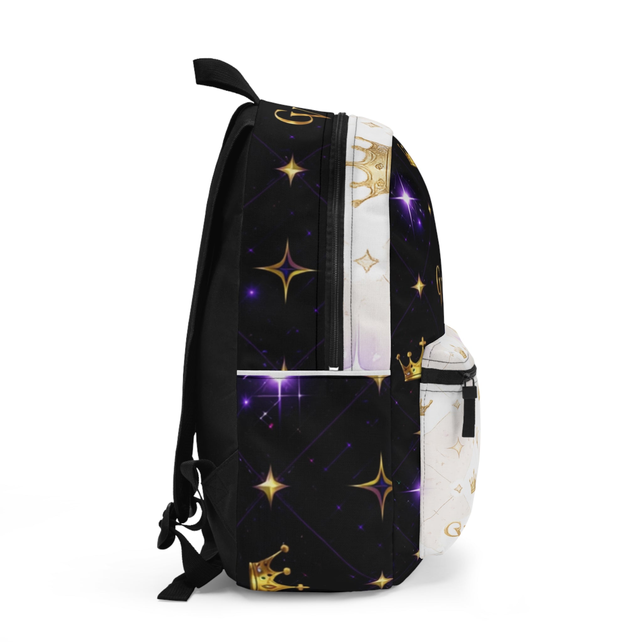 Crown Monogram Backpack — Black & White Sparkle Royal Pattern
