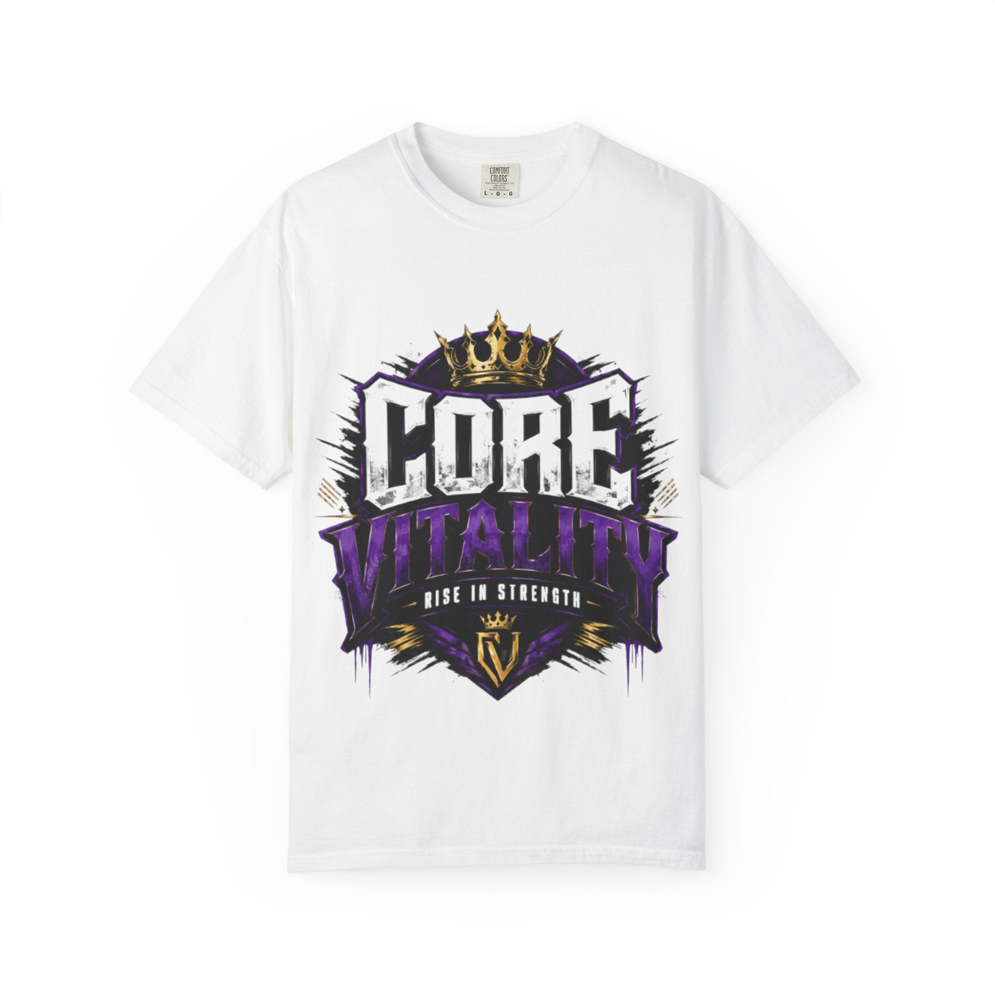 Core Vitality Rise In Strength Graphic T-Shirt Purple White Unisex Streetwear Tee