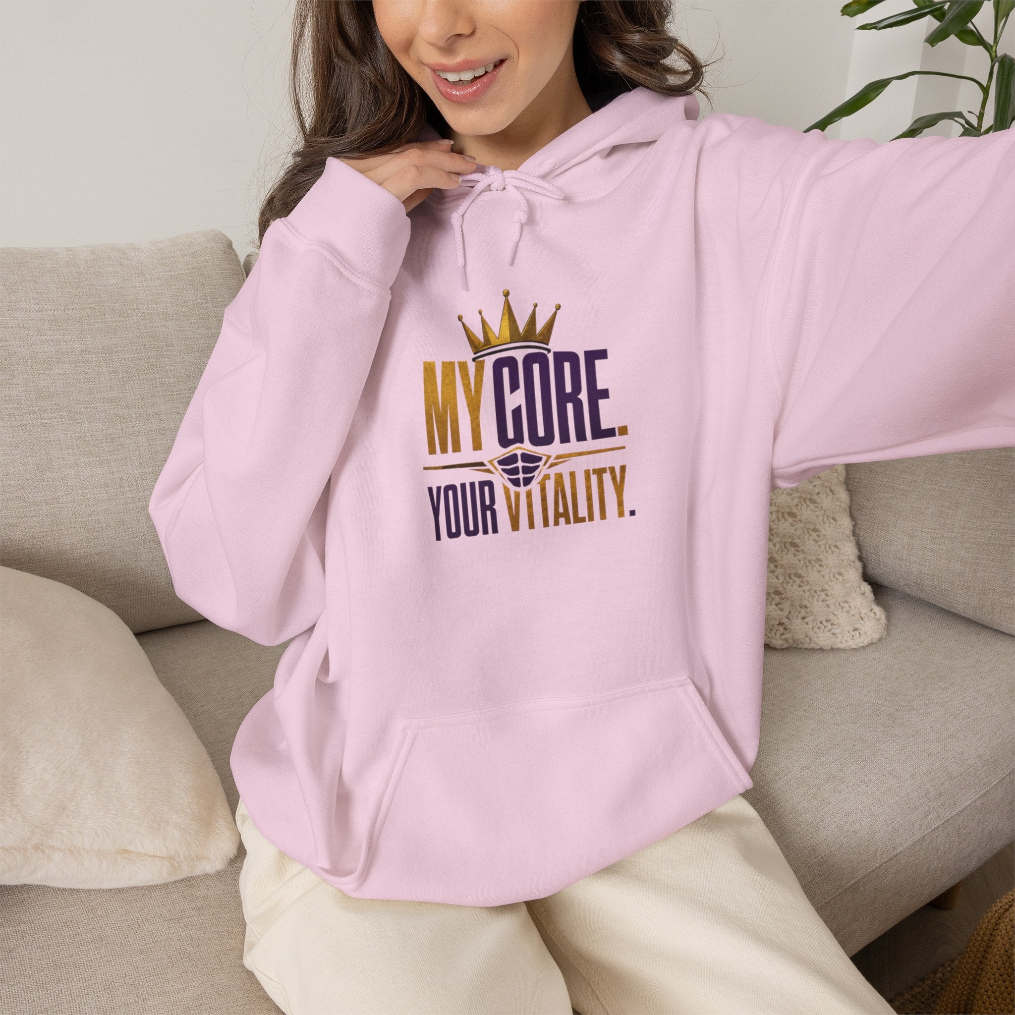 Core Vitality My Core Your Vitality Hoodie Black Purple Gold Crown Graphic Sweatshirt