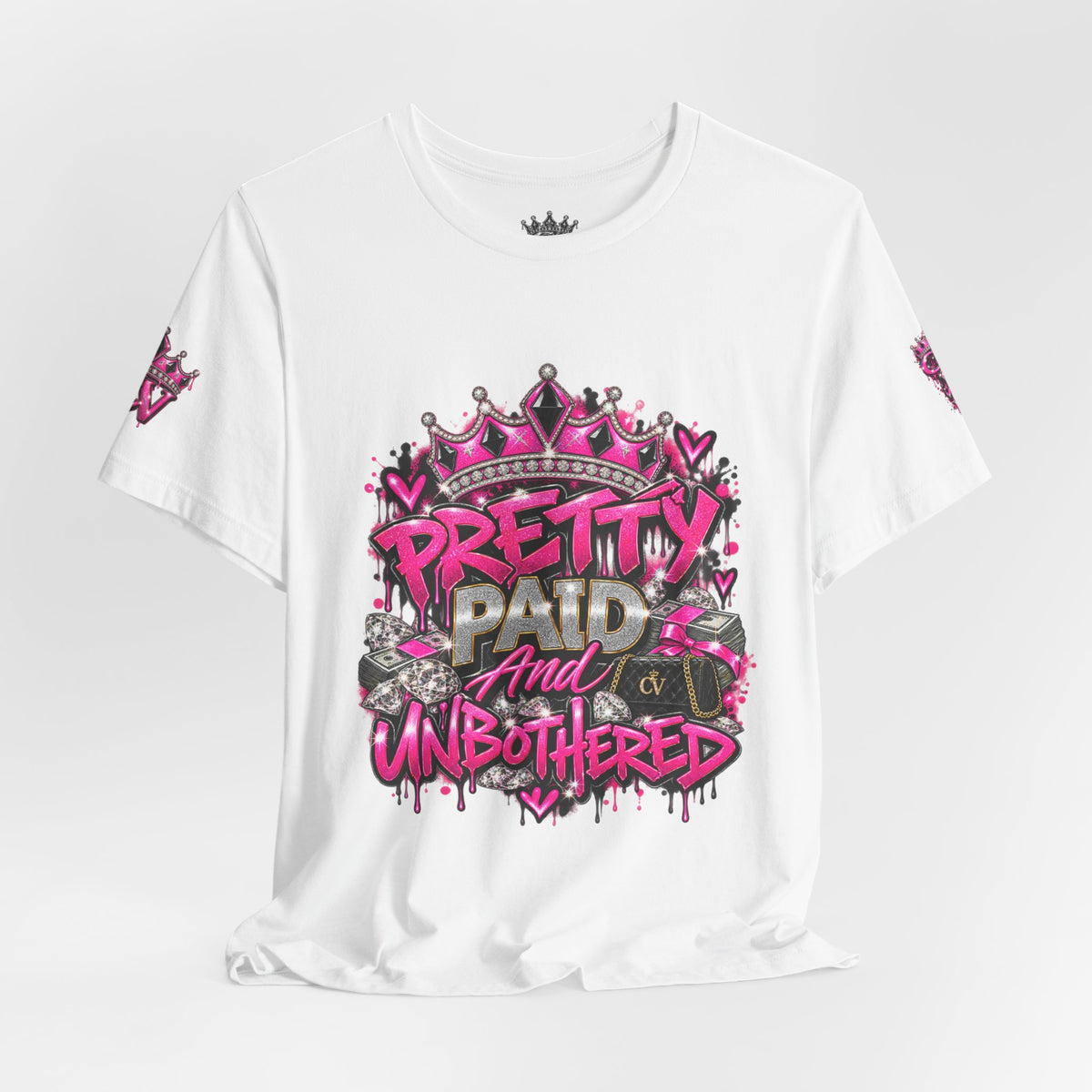 Pretty Paid & Unbothered Pink Crown Graphic Tee | Core Vitality Apparel