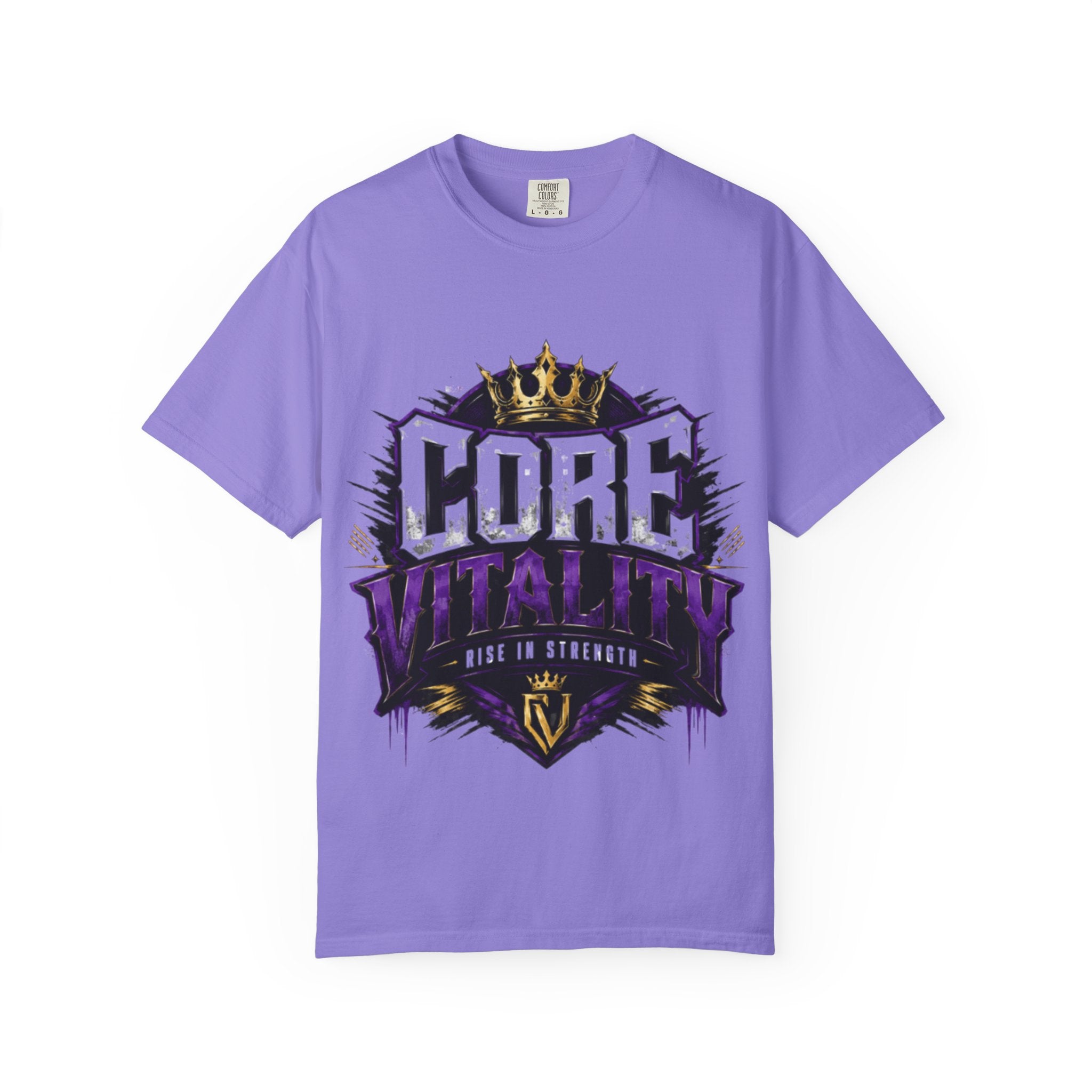 Core Vitality Rise In Strength Graphic T-Shirt Purple White Unisex Streetwear Tee