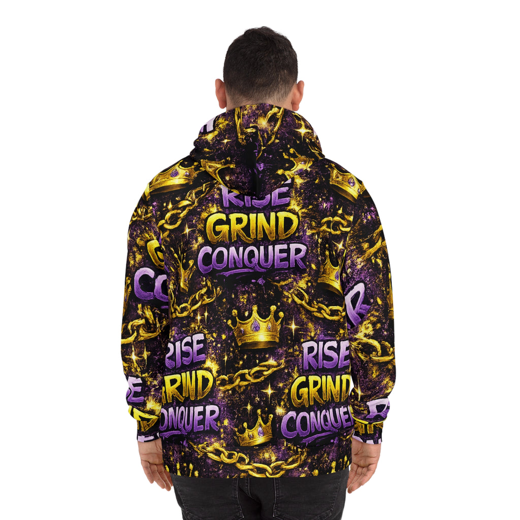 Rise Grind Conquer Hoodie — Motivational All-Over Print Streetwear