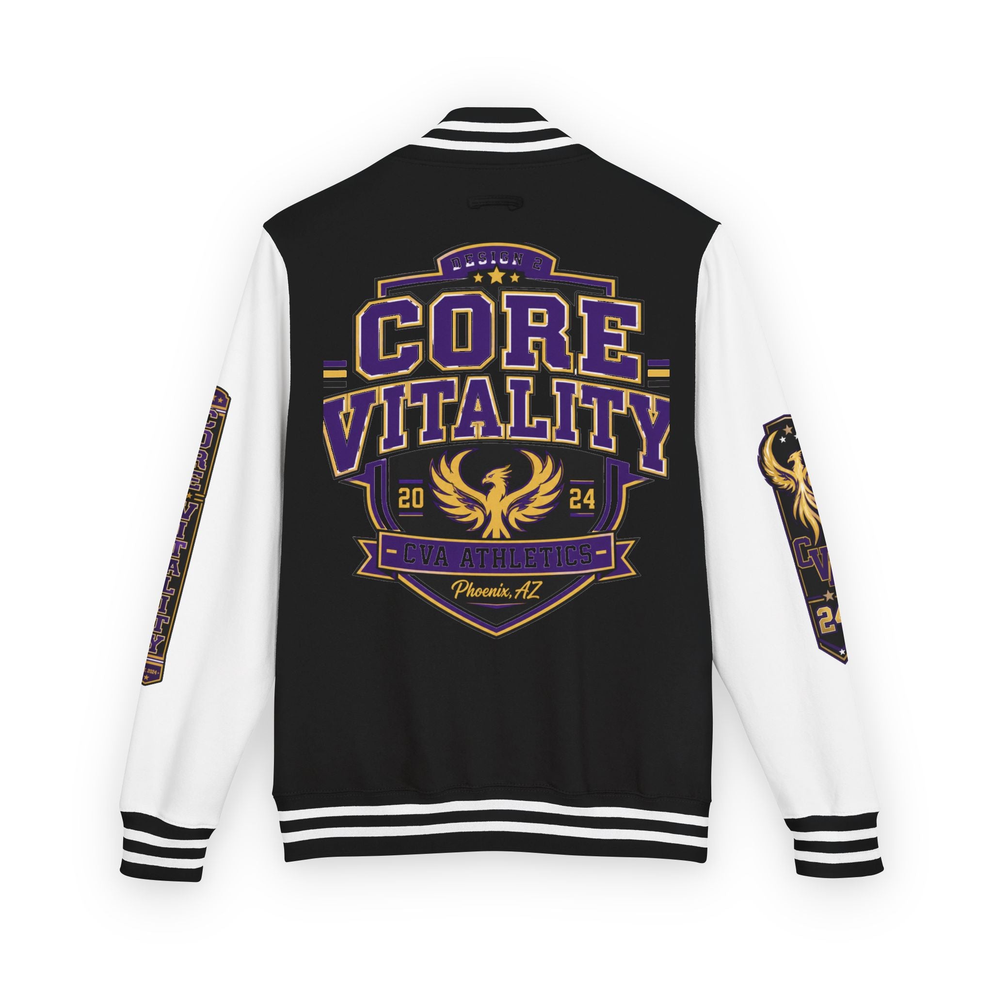 Core Vitality Apparel Varsity Jacket Purple Gold CVA Phoenix Design