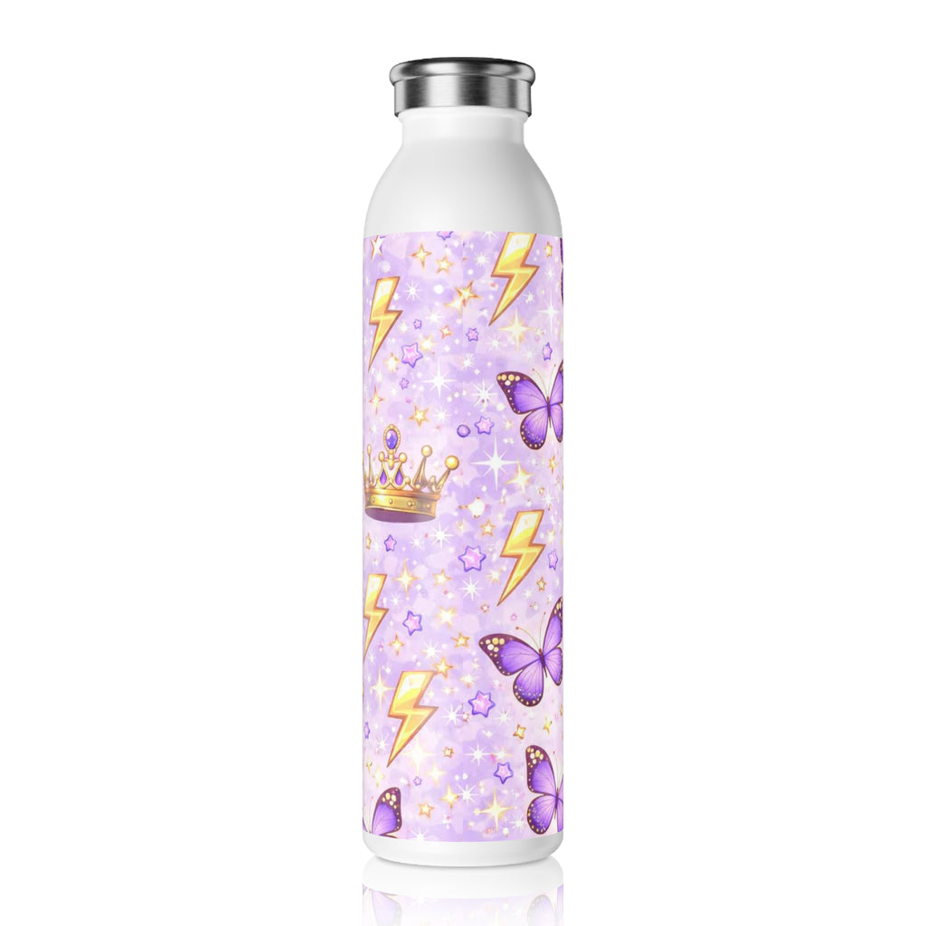 Purple Butterfly & Crown Patterned Stainless Bottle