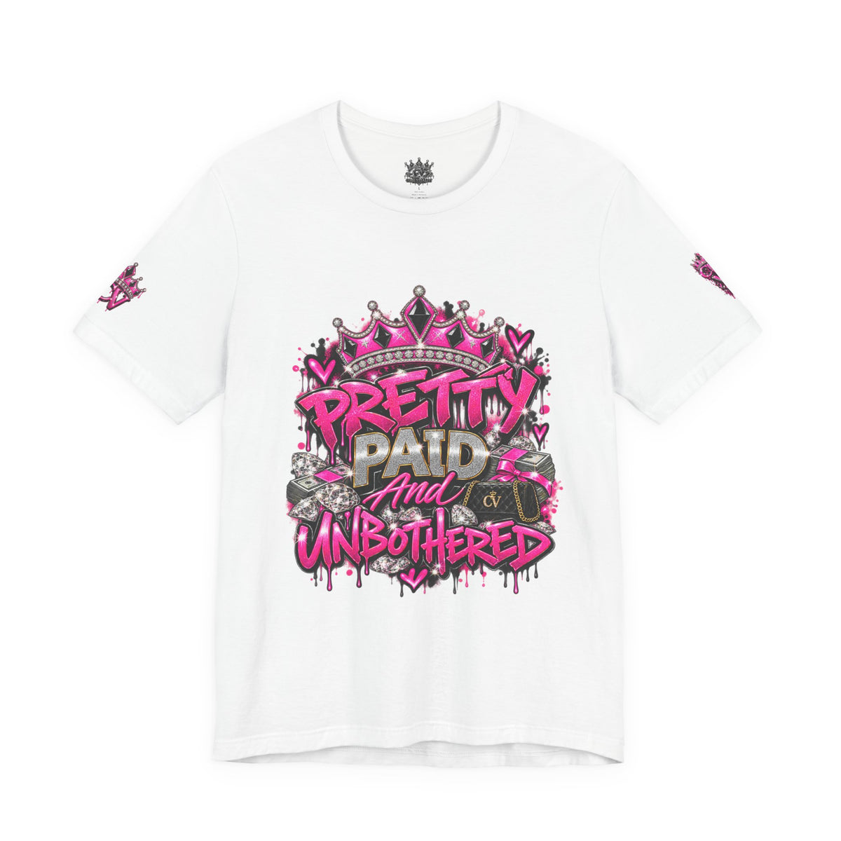 Pretty Paid & Unbothered Pink Crown Graphic Tee | Core Vitality Apparel