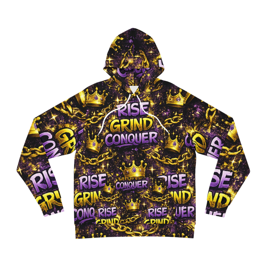 Rise Grind Conquer Hoodie — Motivational All-Over Print Streetwear