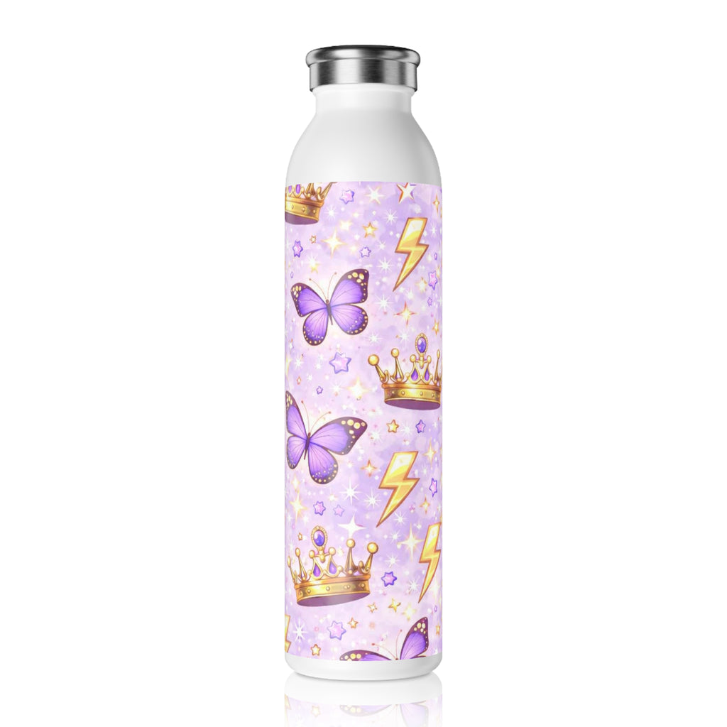 Purple Butterfly & Crown Patterned Stainless Bottle