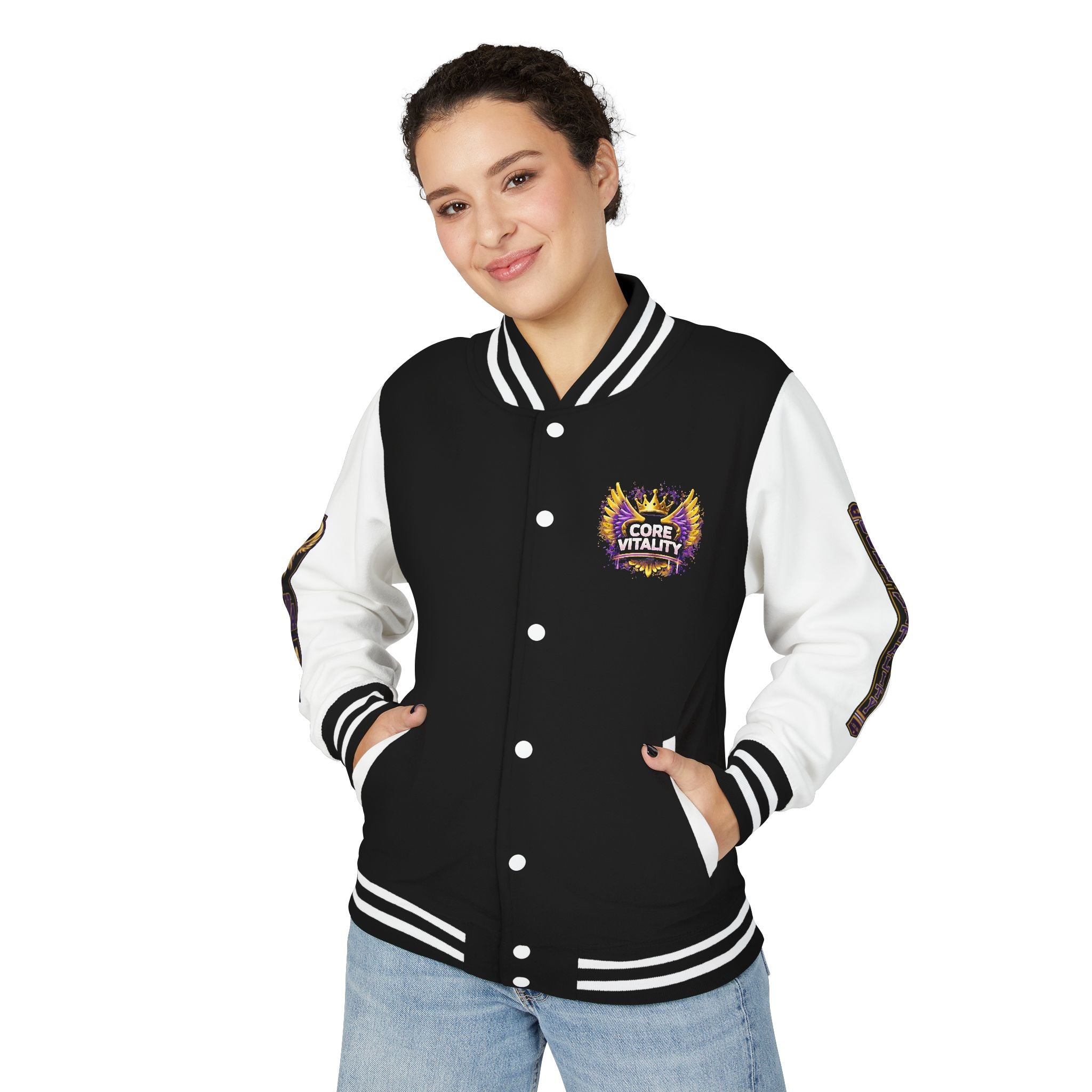 Core Vitality Apparel Varsity Jacket Purple Gold CVA Phoenix Design