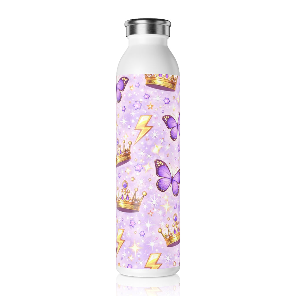 Purple Butterfly & Crown Patterned Stainless Bottle
