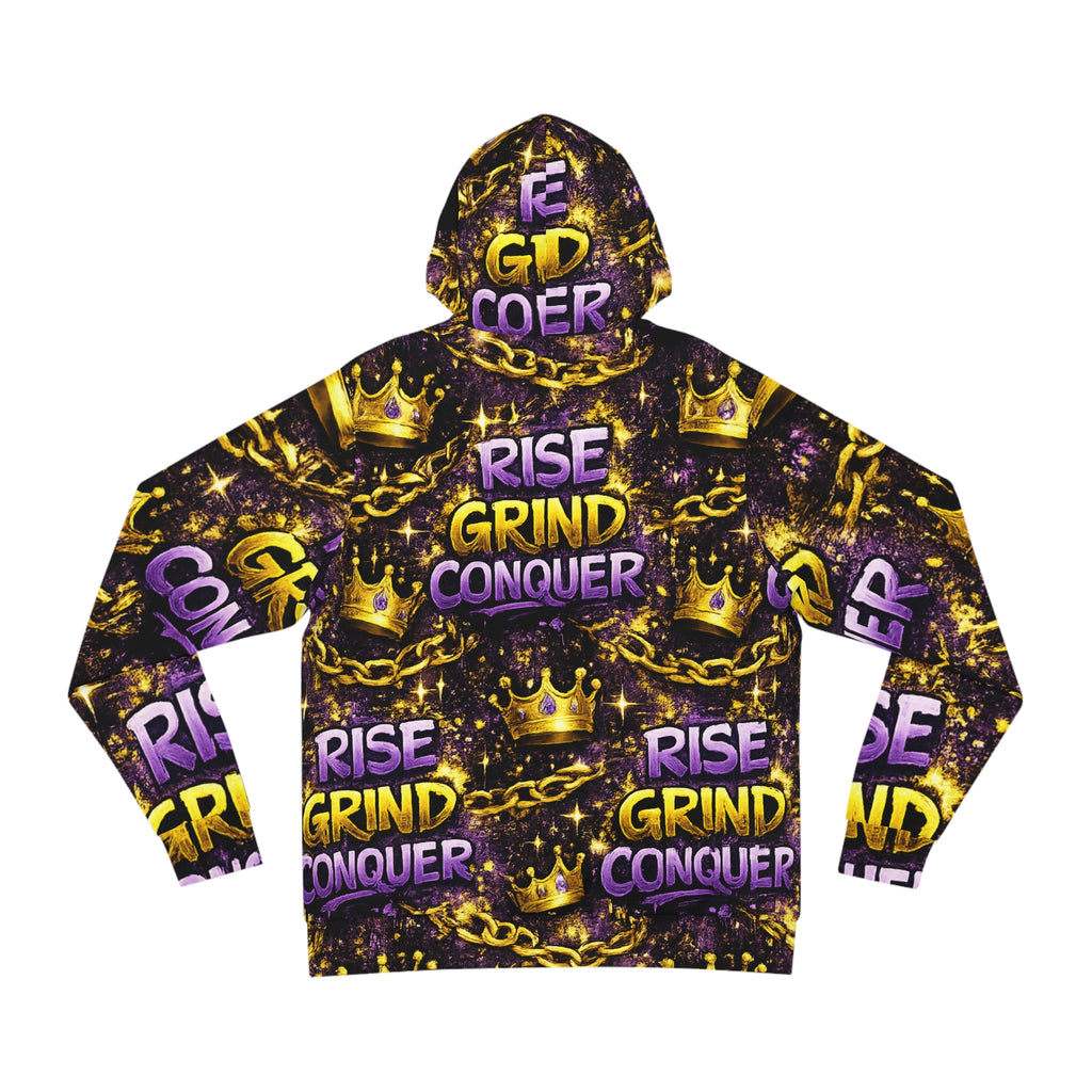 Rise Grind Conquer Hoodie — Motivational All-Over Print Streetwear