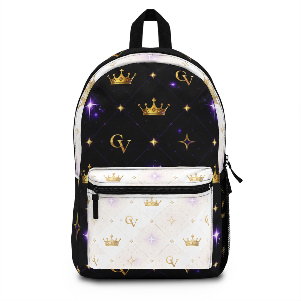 Crown Monogram Backpack — Black & White Sparkle Royal Pattern