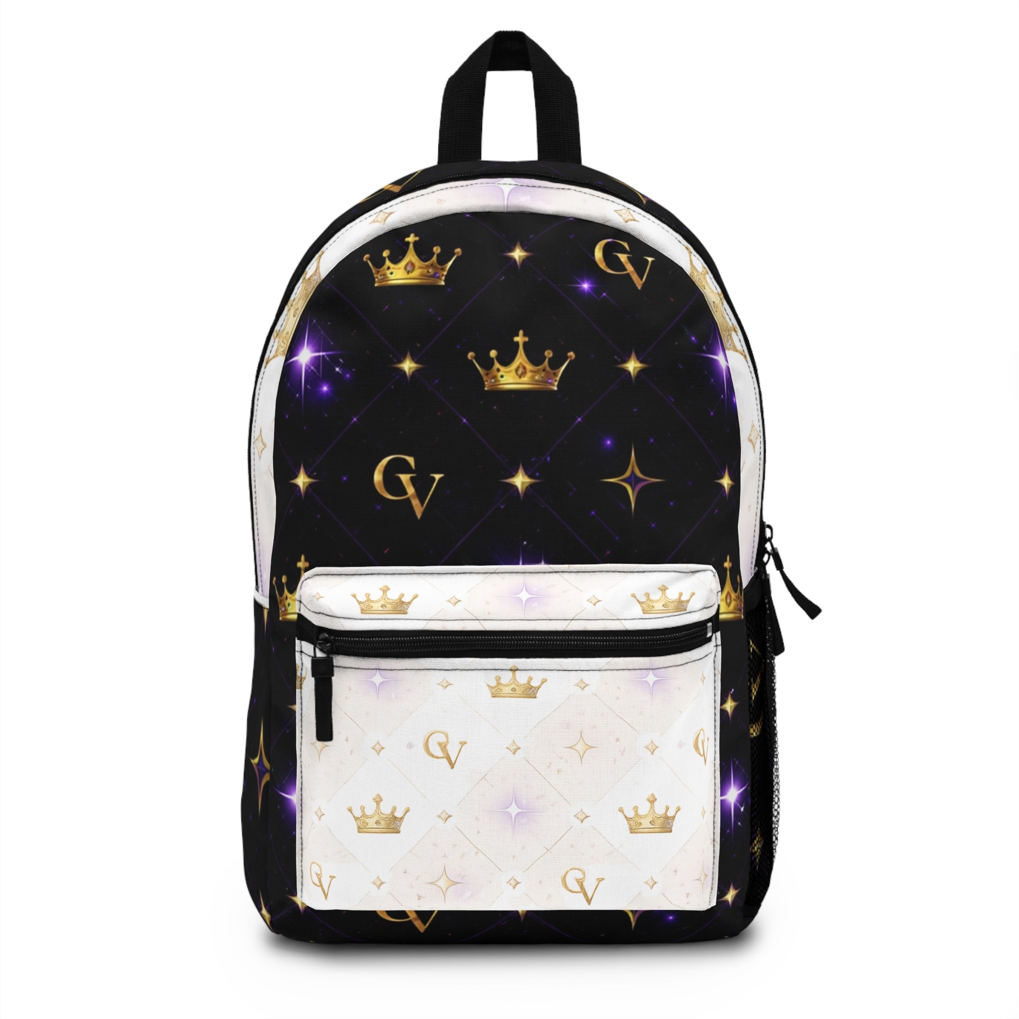Crown Monogram Backpack — Black & White Sparkle Royal Pattern