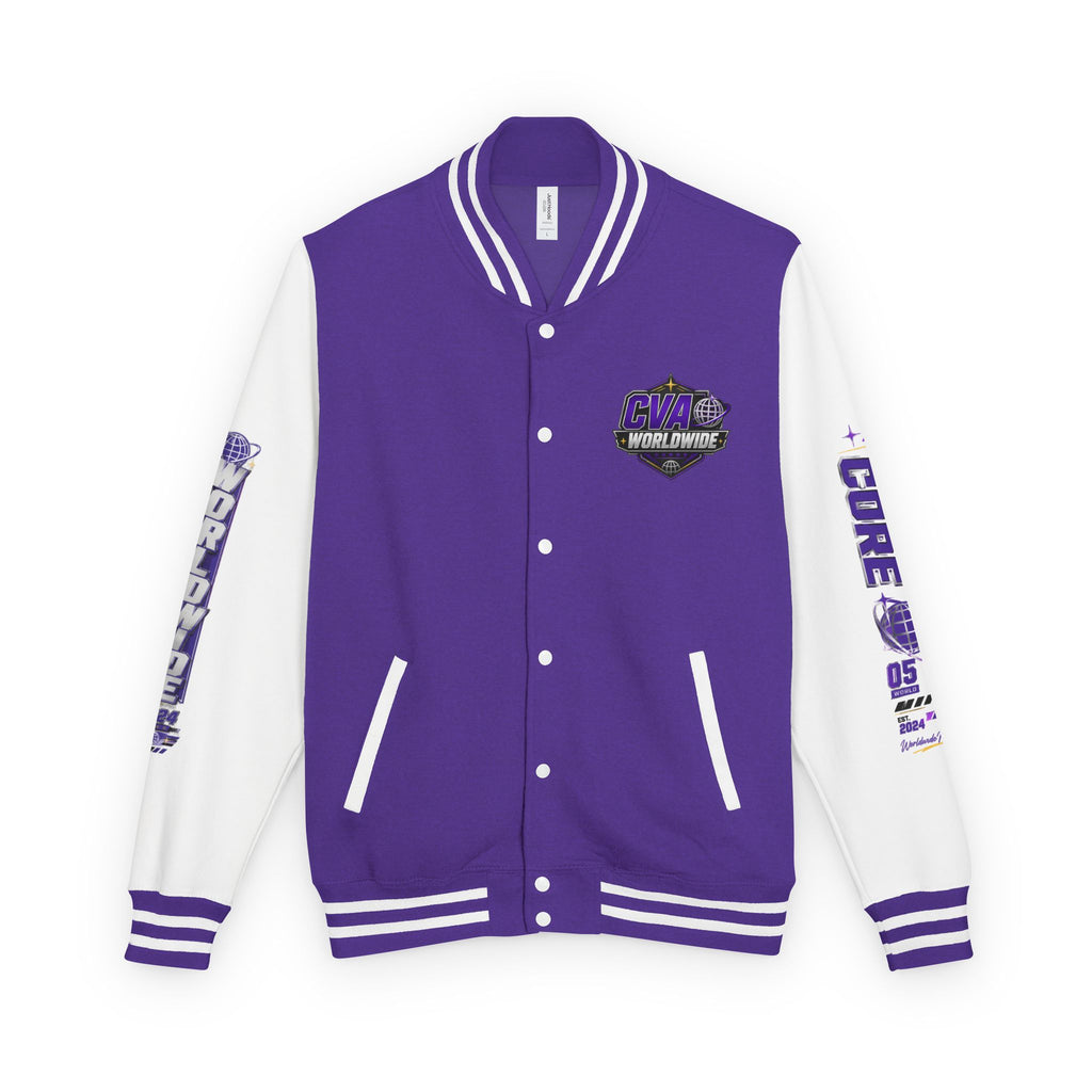 Core Vitality Worldwide Varsity Jacket Purple White Graphic Streetwear