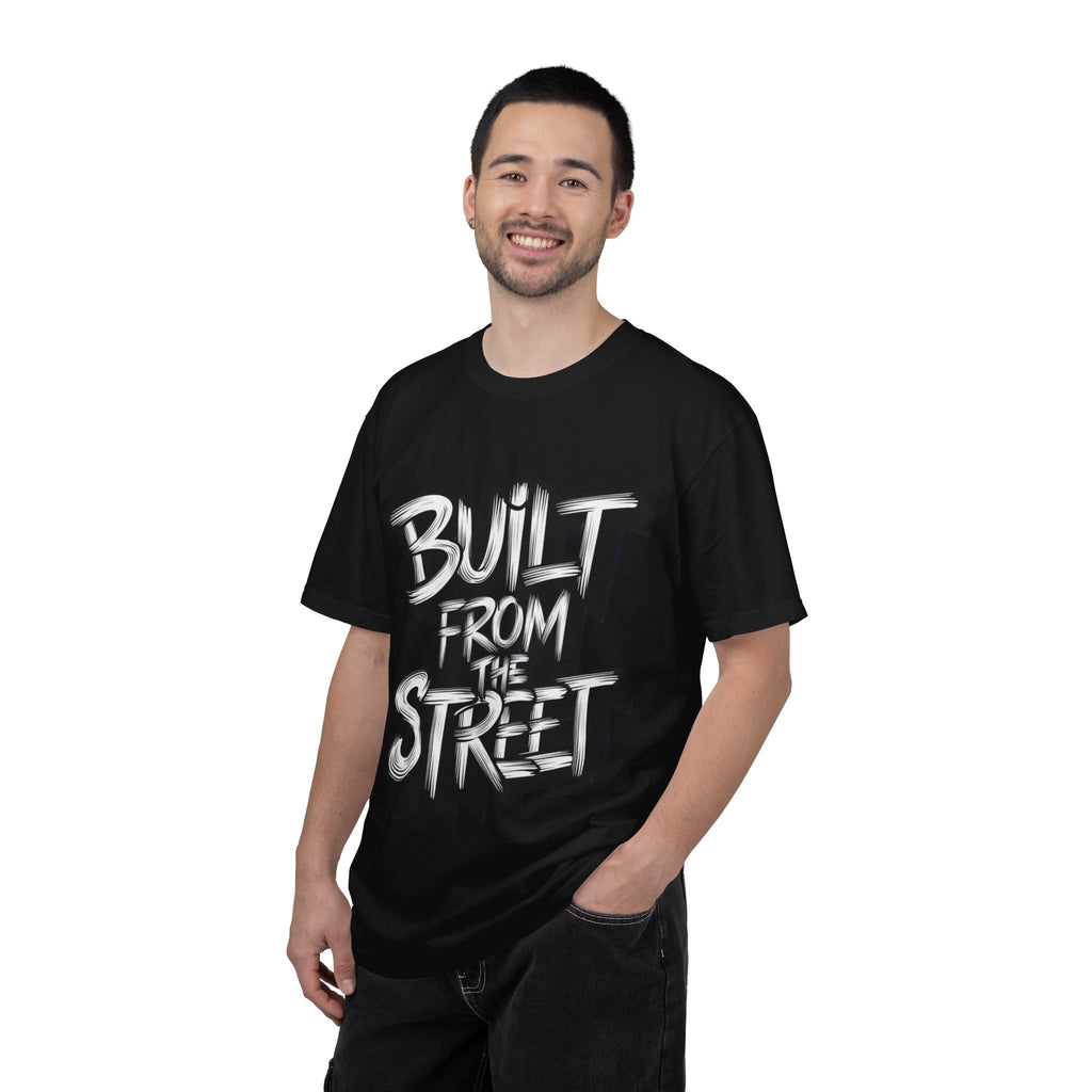 Man wearing a black t-shirt with 'Cannibal Forever' graphic design on a white background