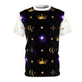 Black sleeveless shirt with gold patterns and designs on a white background