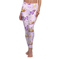Leggings with purple butterfly and crown design on a white background
