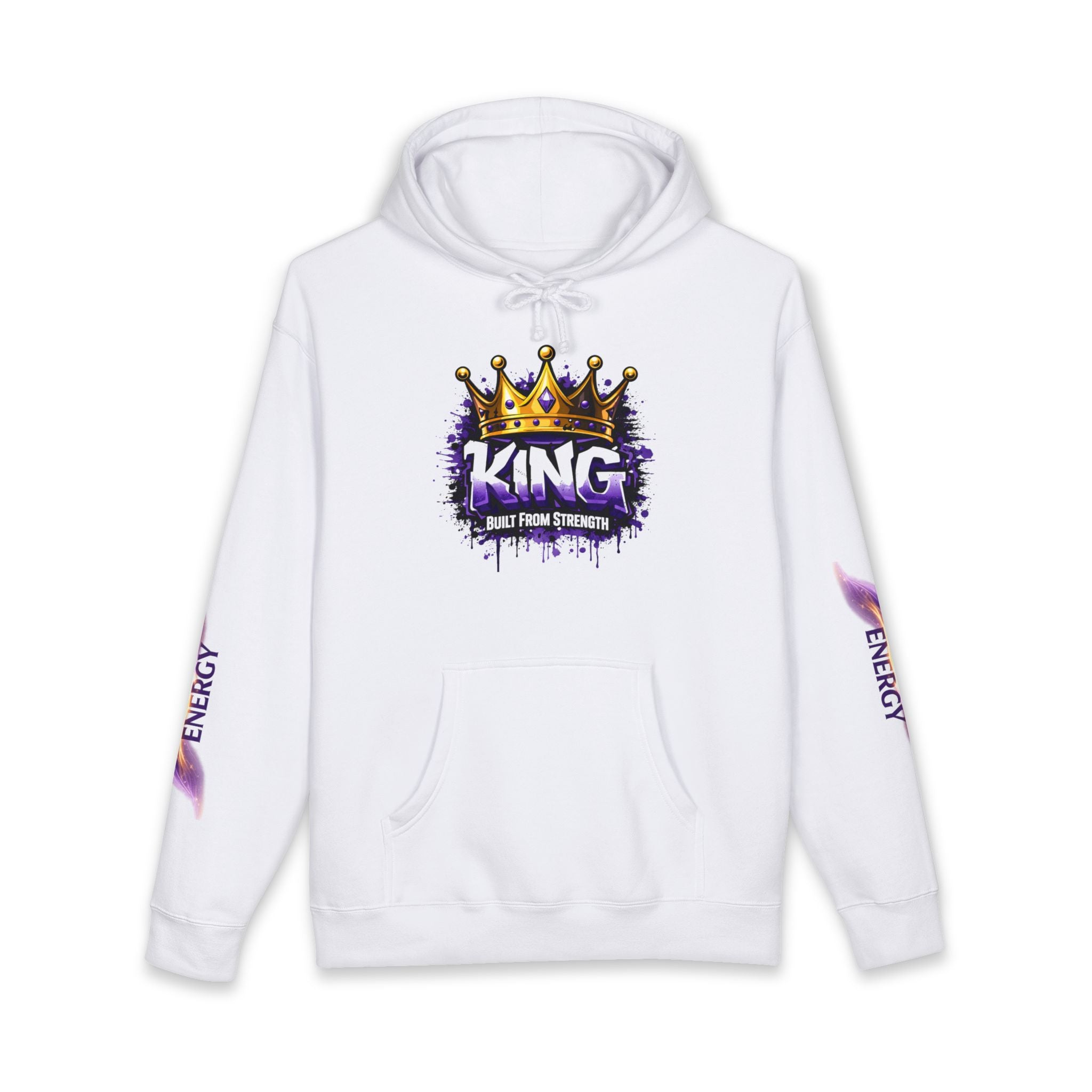 White hoodie with 'King' graphic and crown design on a white background