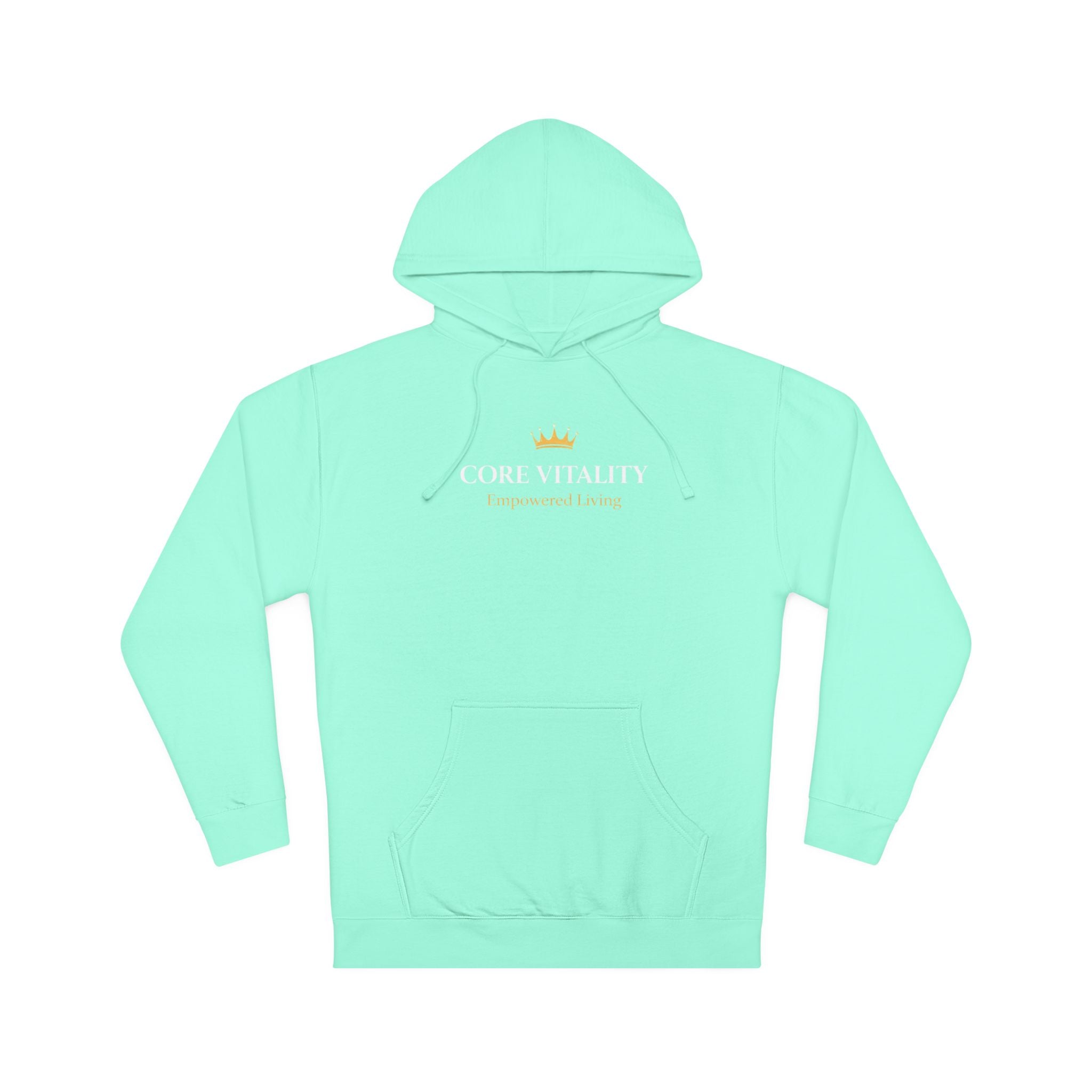 Light blue hoodie with text on a white background